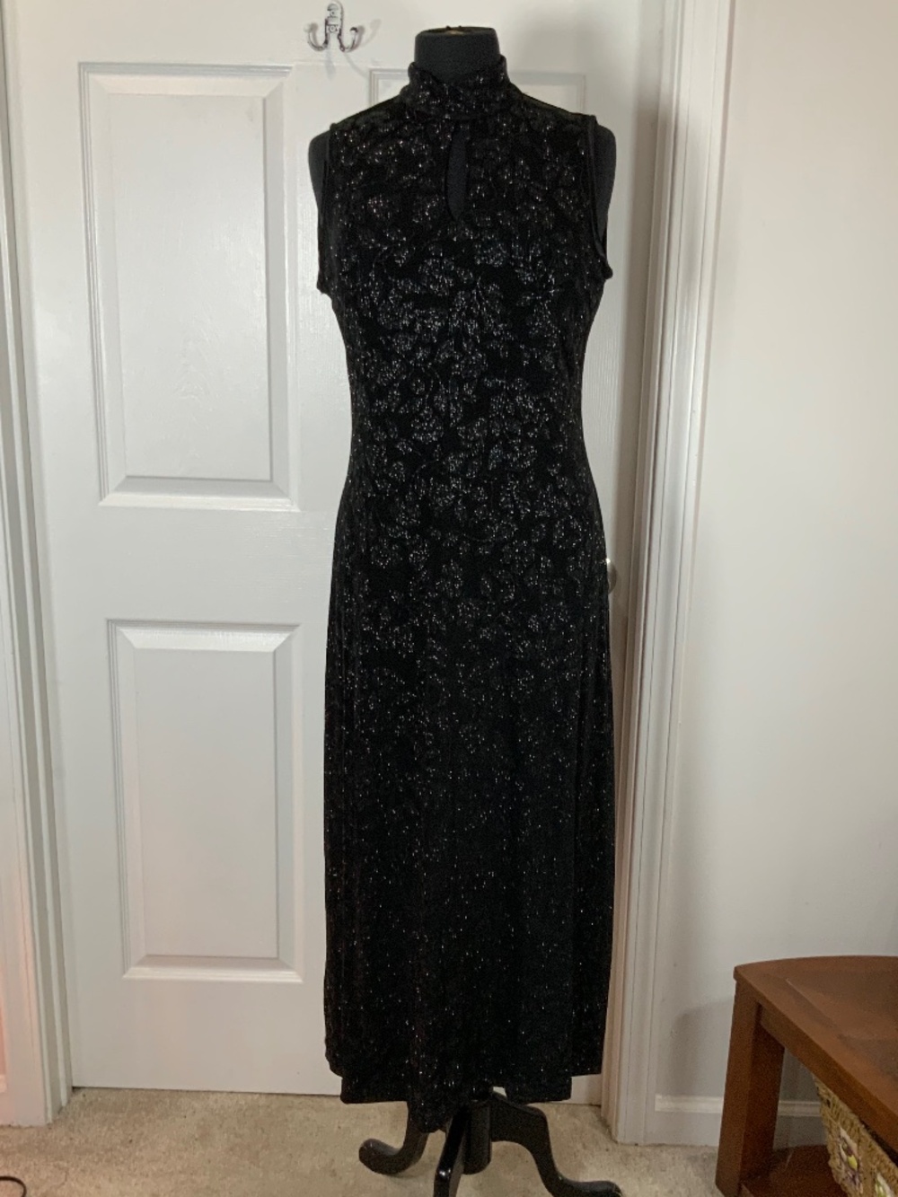 Coldwater Creek Black Glitter Sparkle Black Tie Formal Maxi Dress Size 12P NWT
